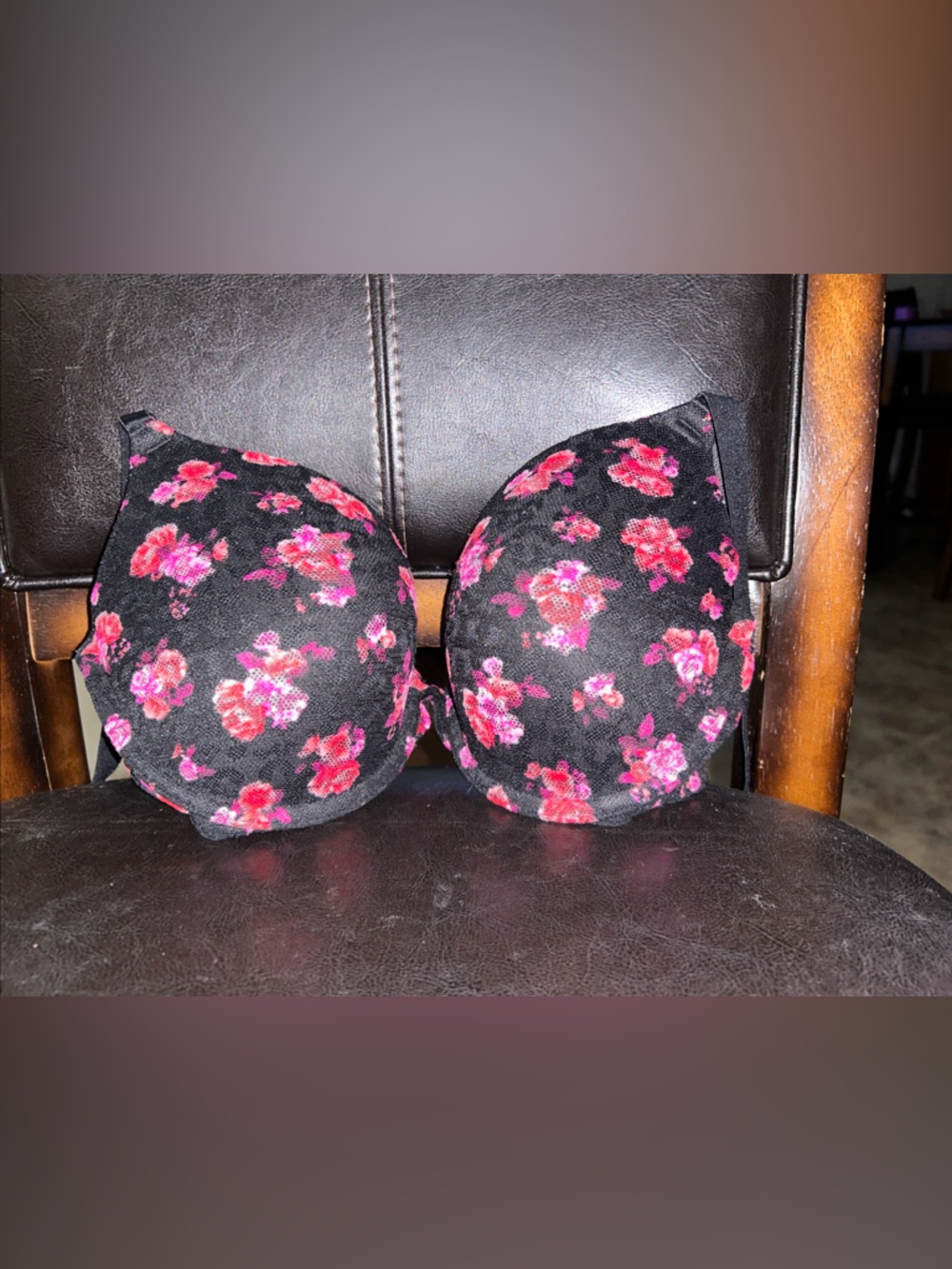 Victoria's Secret Black Bra with Pink Floral Print